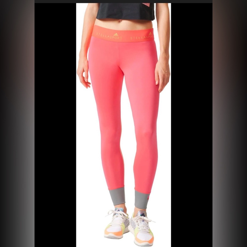 Adidas by Stella McCartney STELLASPORT leggings neon orange/pink  grey cuffs. S - Picture 2 of 6